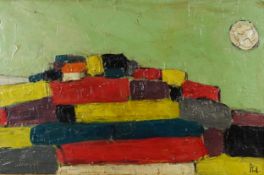 Manner of Nicolas de Staël - Abstract composition, French school oil on board, framed, 76.5cm x