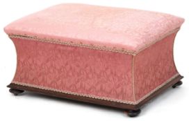 An early 19th century rosewood box seat stool on bun feet, 40cm H x 72cm W x 52cm D.