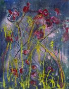 Donna Southern (Eastbourne 1960-2024) - Abstract poppies, mixed media on canvas, unframed, 46cm x