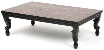 An 18th century mahogany and oyster veneered rectangular occasional table, the top with wire