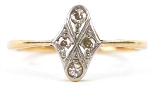 An 18ct gold diamond marquis ring, size L, 1.9g.