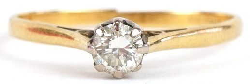 An 18ct gold diamond solitaire ring, the diamond approximately 3.80mm in diameter, size P (