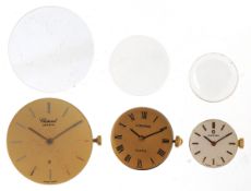 Three wristwatch movements comprising Chopard, Longines and Omega, the largest 29mm in diameter