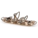 S J Rose & Son, an Elizabeth II miniature silver coffee and tea set, Birmingham 1973, the tray