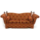Knoll style drop end two seat sofa upholstered in Liberty style fabric, on bracket feet, 98cm H x