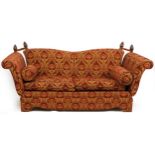 Knoll style drop end two seat sofa upholstered in Liberty style fabric, on bracket feet, 98cm H x