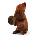 Vintage mechanical clockwork monkey with cymbals, 13cm high.