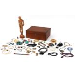 Vintage and later costume jewellery and objects including gold plated bangles, cameo earrings,