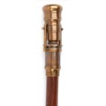 Hardwood walking stick with brass telescope handle, 98.5cm in length.