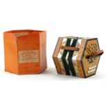 Scholer, twenty button concertina with box numbered 504, 20cm wide.