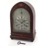 Gustav Becker early 20th century inlaid mahogany bracket clock having silvered dial and Roman