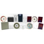 Collection of cut crystal with boxes including Waterford fruit bowl, lead crystal Champagne flutes