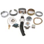 Antique and later jewellery including a silver St. Christopher pendant on a silver Belcher link