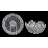 Good quality cut lead crystal fruit bowl on stand, 25cm in diameter.