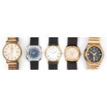 Five vintage gentlemen's wristwatches including Seiko 404, Precimax, Rotary Super-Sports and Velma.
