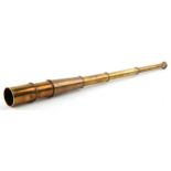 Military style brass three draw telescope, 91cm in length extended.