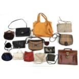 Collection of ladies handbags, some leather including early 20th century Zardozi bags and La