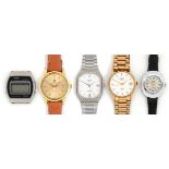 Five vintage gentlemen's wristwatches including Tissot Seastar automatic, Rotary, Casio and Unique