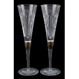 Carrs, pair of silver mounted crystal Champagne flutes, Sheffield 2006, 27cm high.
