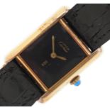 Cartier, ladies Must de Cartier silver gilt quartz wristwatch with cabochon sapphire crown, the case