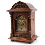 Early 20th century German oak cased bracket clock having gilt dial, silvered chapter ring with
