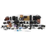Vintage and later cameras, accessories and lenses including Nikon, Canon EOS 3000 and Bolex