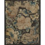 Chinese silk embroidery decorated with moths and flowers, mounted, framed and glazed, 28.5cm x 23.