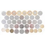 Collectable British decimal coinage including fifty pence pieces, two pound and one pound coins, the