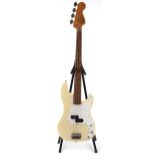 Squier Fender P-Bass 4 string electric bass guitar, serial number CY01212524, 118cm in length.