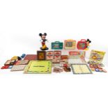 Vintage and later toys including Monopoly, Plus & Minus, Scrabble, playing cards and a Mickey