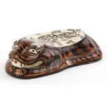 Chinese porcelain pillow in the form of a tiger hand painted in brown and black, 37cm in length.