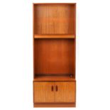 Mid century teak G Plan wall unit with a pair of cupboard doors to the base, 199cm H x 81cm W x 46cm