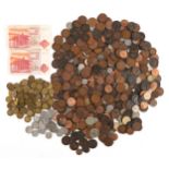19th century and later British coins comprising brass three pence pieces, pennies, halfpennies,