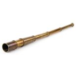 Military style brass three draw telescope, 91.5cm in length extended.