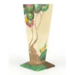 Clarice Cliff Bizarre vase with square tapering body, hand painted in the Viscaria pattern,