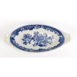 18th century Liverpool blue and white spoon tray, transfer printed with flowers, 17.5cm wide