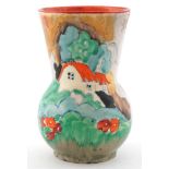 Clarice Cliff, Art Deco pottery vase hand painted in the Forest Glen pattern, 9cm high.