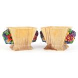 Bizarre by Clarice Cliff My Garden pattern, two Art Deco Newport pottery twin handled planters, 12cm