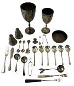 COLLECTION OF 19TH/20TH CENTURY SILVER PLATED PIECES INCLUDING TWO VICTORIAN TROPHY CUPS / BLETS