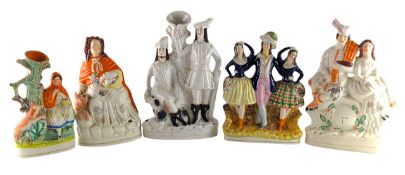 COLLECTION OF FIVE 19TH CENTURY STAFFORDSHIRE FLAT BACK FIGURINES