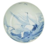 20TH CENTURY JAPANESE BLUE AND WHITE HERON PORCELAIN BOWL