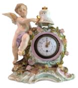 19TH CENTURY GERMAN PORCELAIN MANTEL CLOCK WITH CHERUB FIGURE