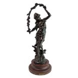 AFTER AUG MOREAU - LATE 19TH CENTURY FLEURS DE PRINTEMPS SPELTER FIGURE ON STAND