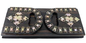 19TH CENTURY COROMANDEL WOOD AND MOTHER OF PEARL BOOK SLIDE