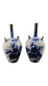PAIR OF VICTORIAN BLUE & WHITE STEM VASES