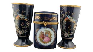 FLORANCE LIMOGES - FRENCH MID CENTURY PAIR OF PORCELAIN VASES & LIDDED POT