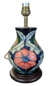MOORCROFT POPPY PATTERN CERAMIC VASE LAMP