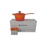 LE CREUSET - CONTEMPORARY CAST IRON SIZE 16 SAUCEPAN W/ SALT & PEPPER SHAKERS