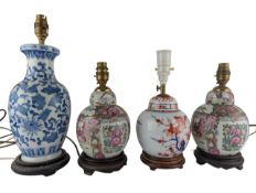 COLLECTION OF 20TH CENTURY CHINESE PORCELAIN PIECES CONVERTED LAMPBASES
