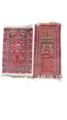 TWO VINTAGE 20TH CENTURY PERSIAN ISLAMIC PRAYER FLOOR RUGS